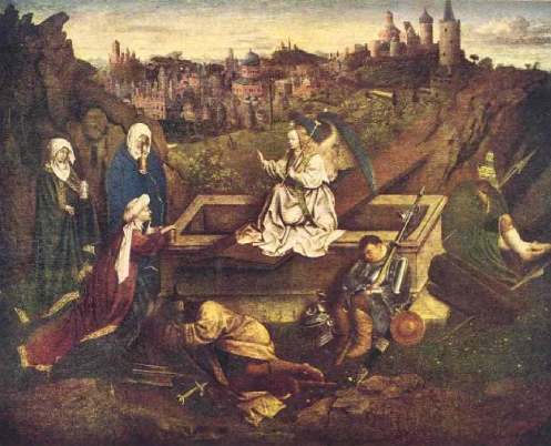 Kvinderne ved den tomme grav. Maleri af Hubert von Eyck.