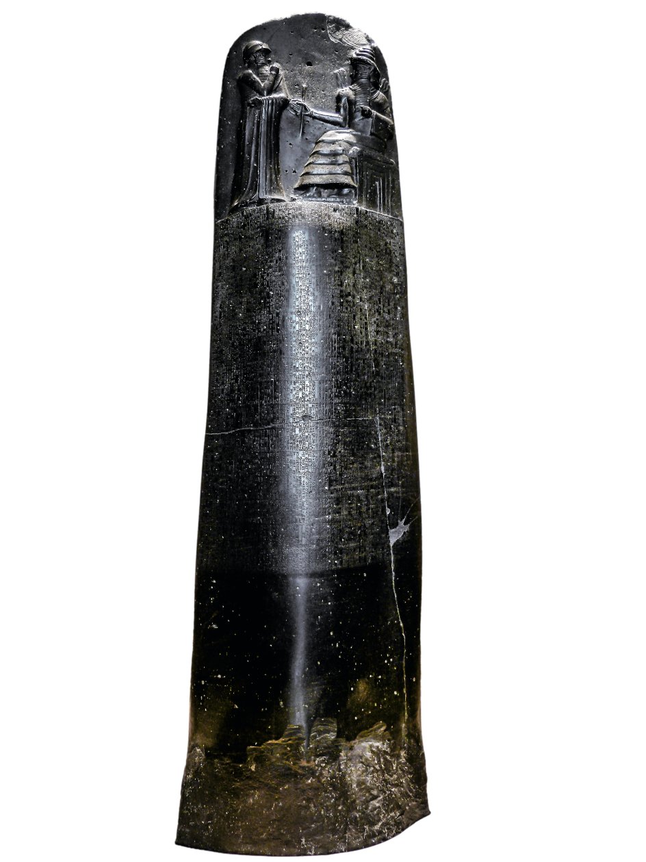 Kong Hammurabi (1792-1750 f.Kr.) stillede en 2,25 meter høj sten op for at minde befolkningen om deres rettigheder og pligter i oldtidsriget Babylon.