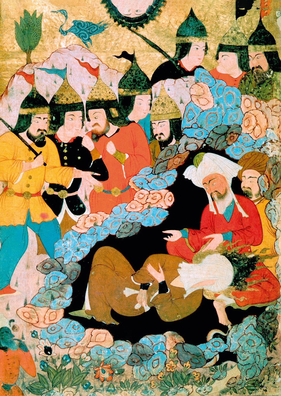 Denne illustration fra 1600-tallet viser profeten Muhammed, der dør i sin svigerfars skød.