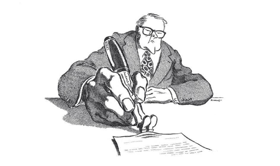 Danmark stemte om EF-medlemskab den 2. oktober 1972. Statsminister Jens Otto Krag (S) ønskede et ja. Den danske befolkning var dog delt, og spørgsmålet affødte megen debat. – Tegning: Klaus Albrectsen i Ekstra Bladet.