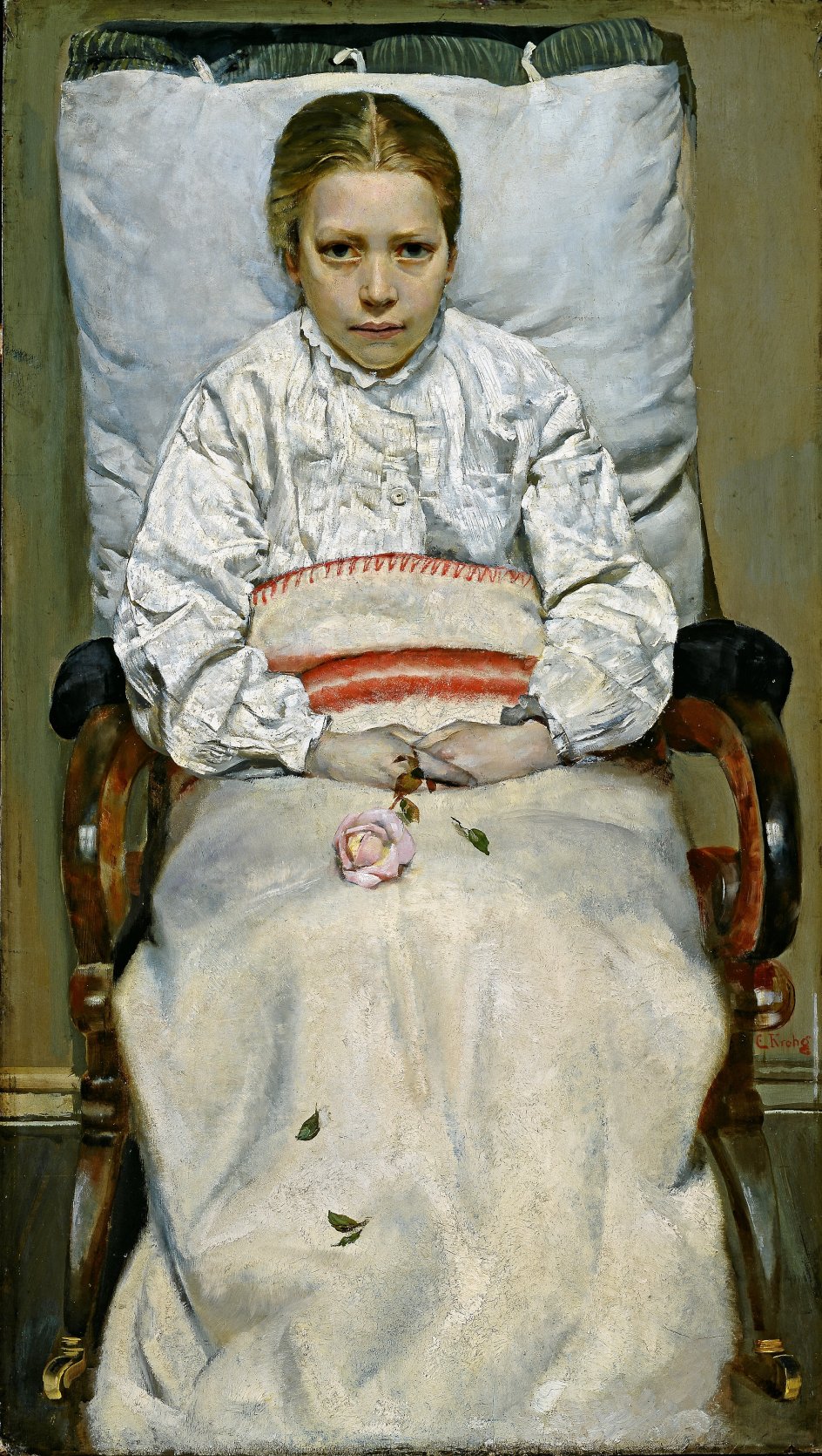 Den norske maler Christian Krohgs ”Syg pige”, oliemaleri på træ, 1881. Christians Krohgs søster Nana døde af tuberkulose i 1868.