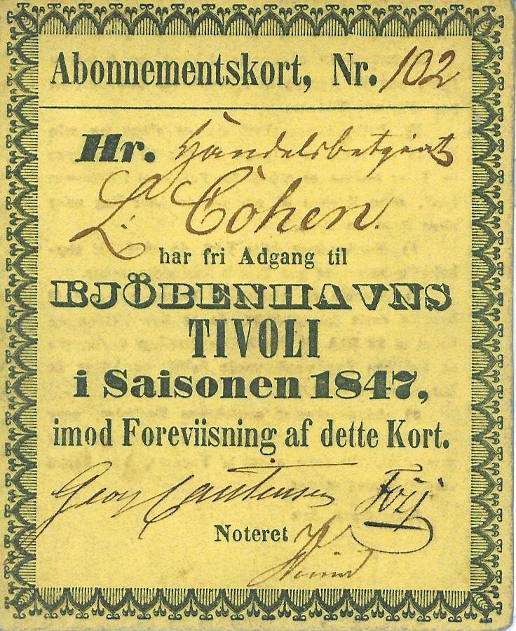 Sæsonkortets historie går næsten lige så langt tilbage som Tivoli selv. Her et kort for sæsonen 1847. –