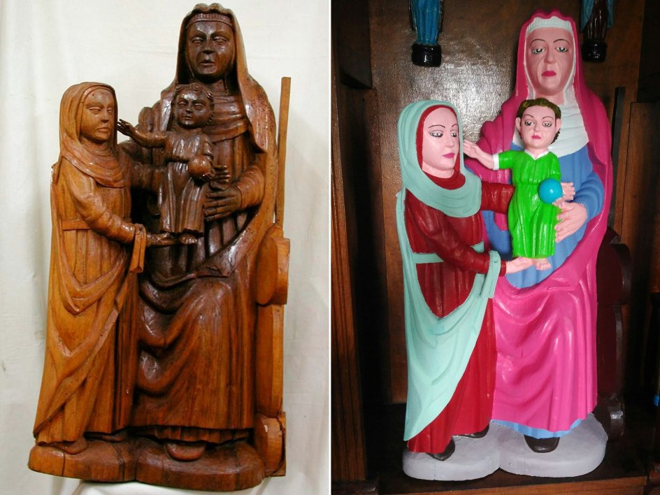 Jomfru Maria, Sankt Anna og Sankt Peter før og efter "opfriskningen".