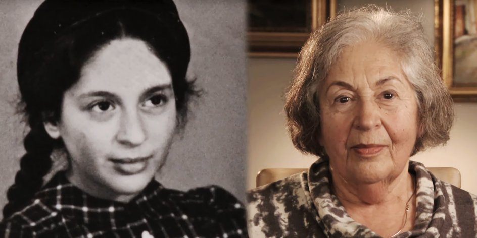 Hanna Skop fotograferet under krigen og i 2013. Hendes familie var først flygtet fra Tyskland til Danmark, inden de i 1943 måtte videre til Sverige.