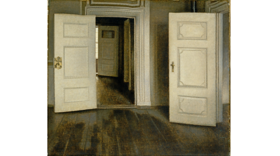 De halvtomme stuer kendetegner Hammershøis værker. Her er det Vilhelm Hammershøis ”Åbne døre” fra 1905. –