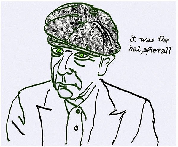 Leonard Cohen kunne også male. Her er et selvportræt fra 2007, som blev til i et selvportrætprojekt for Musée d’art contemporain de Montréal. –