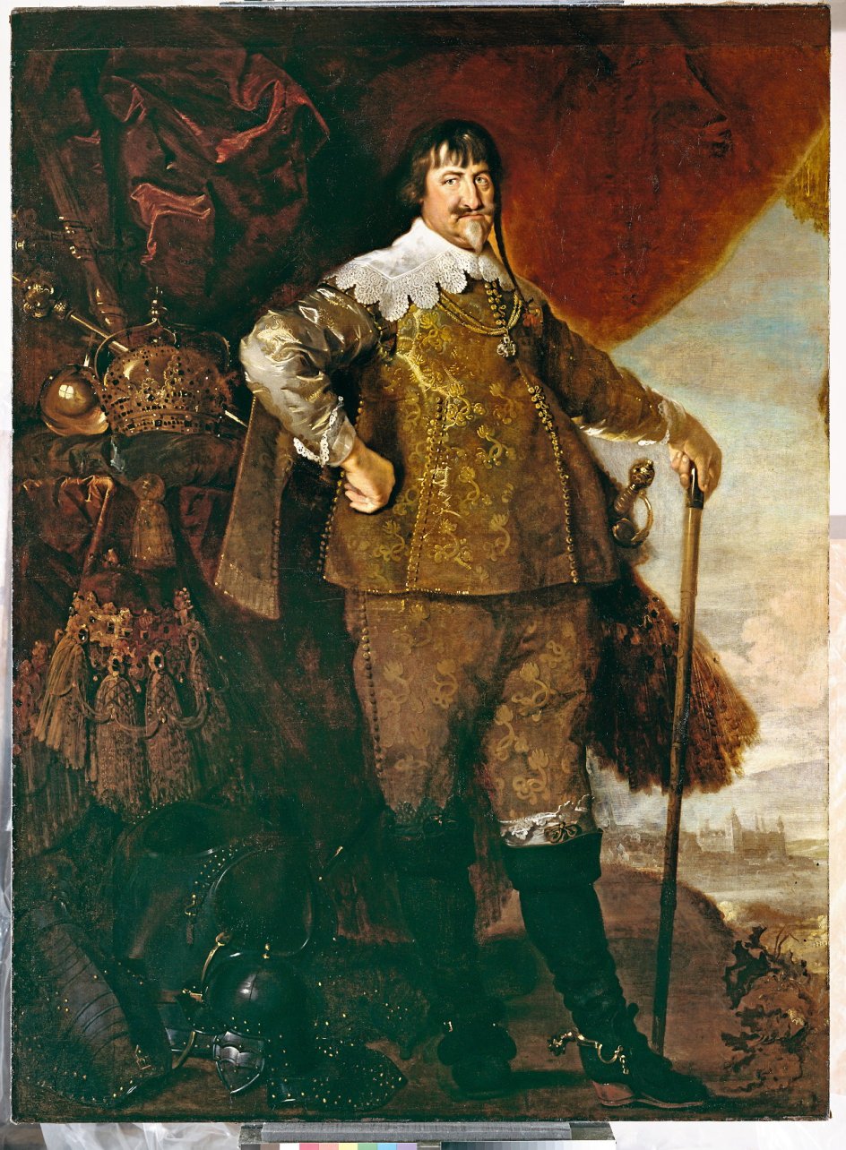 Karel van Mander den Tredjes maleri af Kong Christian den Fjerde fra 1640 viser Rosenborgs bygherre i sin fulde, stovte skikkelse. Olie på lærred, 231 x 169 cm Royal Collection Trust, copyright Her Majesty Queen Elizabeth II, 2020.