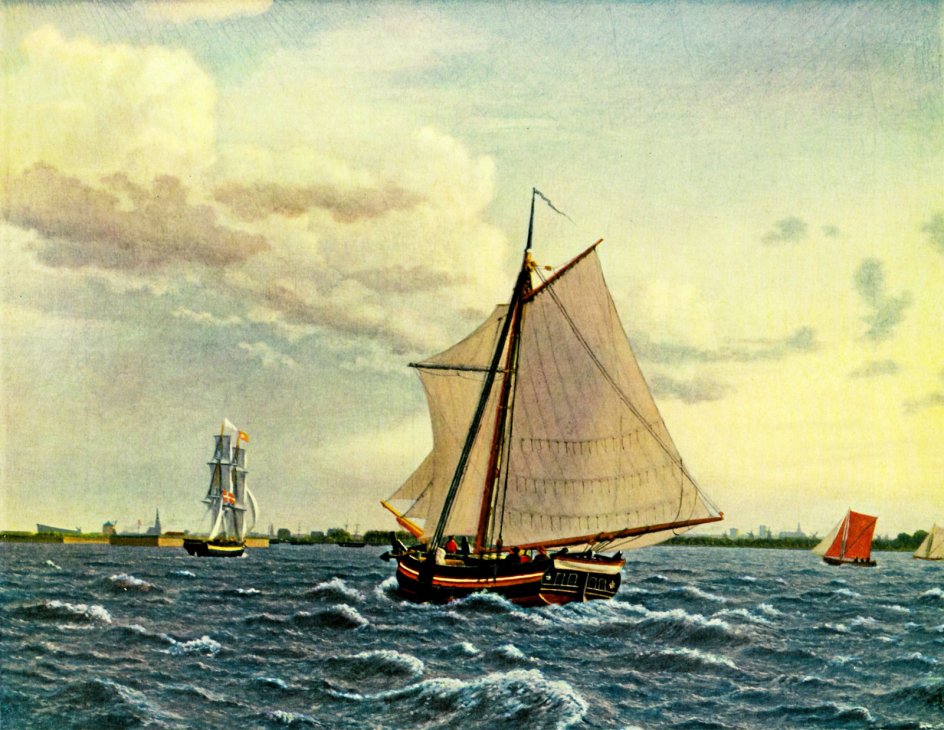 C.W. Eckersbergs maleri ”En jagt for indgående på Københavns yderrhed”, 1837.    – Foto fra bogen.