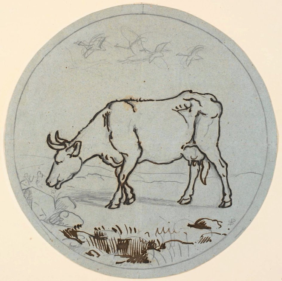 Koens anatomi har gjort den til et yndet motiv i kunsten, som på ”Græssende ko. Dekorativt udkast” af P.C. Skovgaard (1817-1875). – Foto: Statens Museum for Kunst.