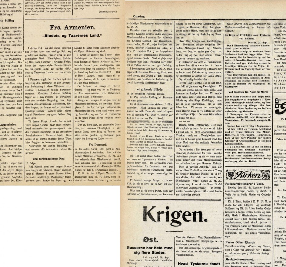 Lige fra Kristeligt Dagblads første udgivelsesdag den 1. oktober 1896 omtalte avisen armeniernes forfærdelige forhold i Det Osmanniske Rige. Avisens overskrifter var knap så kontante og direkte, som vi i dag er vant til, og billeder var et særsyn.