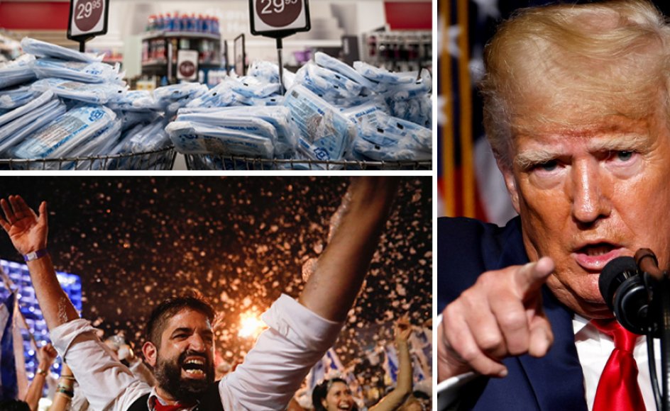 Mundbind fylder supermarkedernes lagre, gadefest i Tel Aviv og Donald Trump fylder 75 år.
