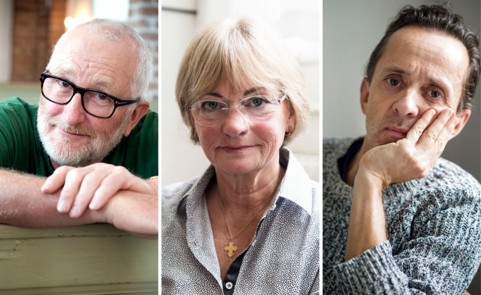 Peter Aalbæk, Pia Kjærsgaard og Kim Fupz Aakeson kommer til orde om tro og kristendom i "Maries Rum". Fotos: Sofie Mathiassen/BM/Ritzau Scanpix, Paw Wegner Gissel og Leif Tuxen.