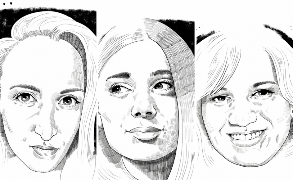 Fra venstre mod højre: Julie Douib fra Frankrig, 27-årige Pinar Gültekin fra Tyrkiet, og 39-årige Tinehinane Laceb fra Algeriet.