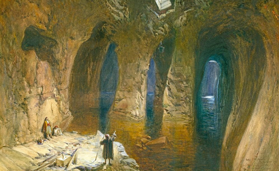 William Simpsons maleri fra 1872 af det største vandreservoir under tempelpladsen, der gik under navnet ”det store hav”.