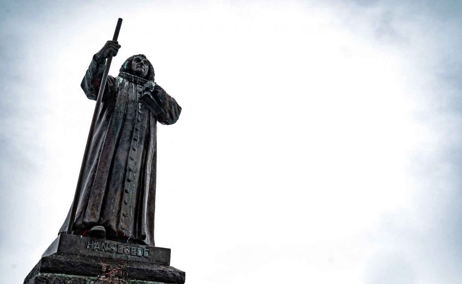 Statuen af den dansk/norske præst Hans Egede i Nuuk, tirsdag den 30. marts 2021. Der afholdes valg til parlamentet i Grønland tirsdag den 6. april.