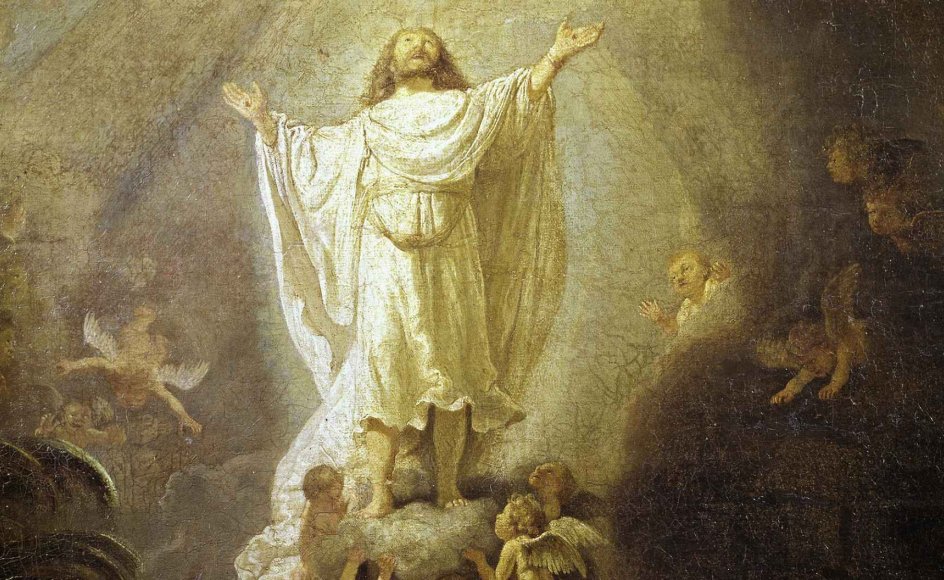 I morgen er det Kristi himmelfartsdag. Men hvad betyder helligdagen egentlig? Og hvad er himlen? Maleri: Udsnit fra Rembrandt, 1606-1669. "The Ascension of Christ".