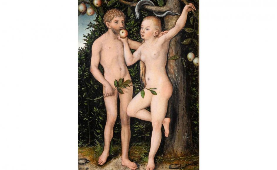 Allerede fra beretningen om Adam og Eva finder slangen ind i Bibelen. Her ses den over parret på et maleri af Lucas Cranach den ældre, der hænger på Nationalgalleriet i Prag.