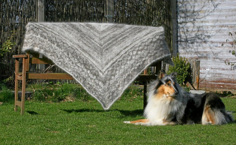 Nette Stormlund har brugt cirka 200 gram collie-uld blandet med 200 gram fåreuld til dette sjal.