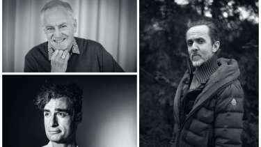 Keld Heick (øverst tv.), Farshag Kholghi (nederst tv.) og Kim Fupz Aakeson (th.) er tre af de mænd, der optræder i bogen.